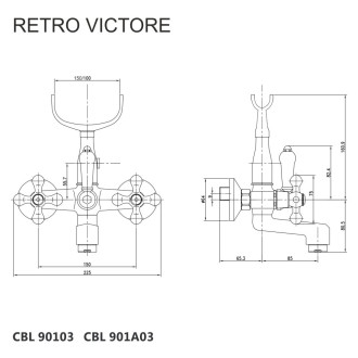 Mereo Retro Viktorie vanová baterie nástěnná 150 mm bez příslušenství CBL90103