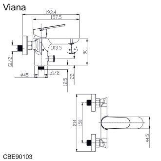 Mereo Viana vanová baterie nástěnná 150 mm bez příslušenství CBE90103