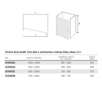 Novea pivotové dveře L/P, 100x200 cm, chrom ALU, sklo čiré 6 mm, EC CK10933Z