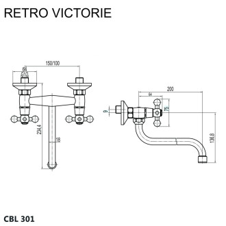 Mereo Retro Viktorie dřezová baterie nástěnná 100 mm s ramínkem  CBL301A
