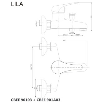 Mereo Lila vanová baterie nástěnná 150 mm bez příslušenství CBEE90103