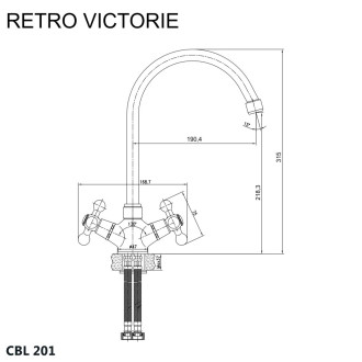 Mereo Retro Viktorie dřezová baterie stojánková, výška 315 mm CBL201