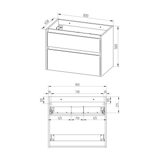 Opto, koupelnová skříňka s umyvadlem z  lit. mramoru, 810x630x460 mm, dub Riviera CN921M