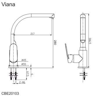 Mereo Viana dřezová baterie stojánková mimoúrovňová, s ramínkem nad pákou, CBE20103