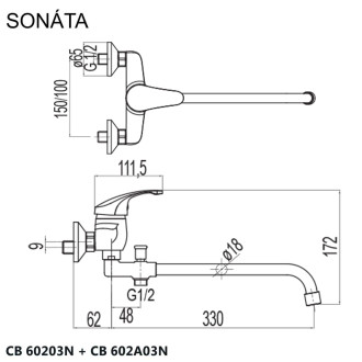 Mereo Sonáta nástěnná baterie do byt. jádra 100 mm bez příslušenství CB602A03N