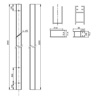 Mereo Sada profilu pro CK101-10411ZL/P a CK10103Z-10203Z,chrom ALU,výška 200cm M-CKND250Z1