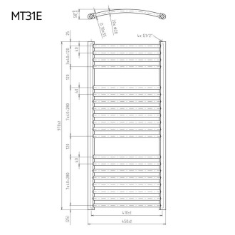 Mereo Otopný žebřík oblý 450x970 mm, bílý, elektrický MT31E