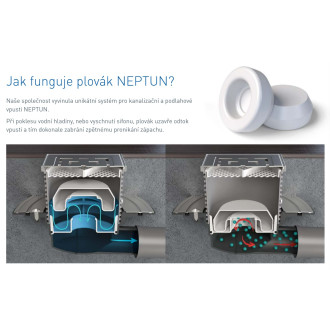 Podlahová vpusť spodní D50, NEPTUN, límec, nerez rámeček, mřížka FACE 5 mm