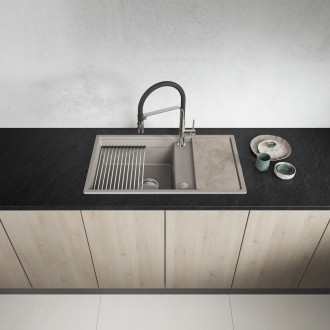 Tuvalu - granite sink, 1 bowl with a drainer, cutting board and rollmat, beige