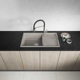 Tuvalu - granite sink, 1 bowl with a drainer, cutting board and rollmat, beige