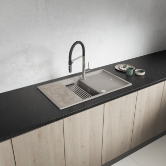 Tuvalu - granite sink, 1 bowl with a drainer, cutting board and rollmat, beige