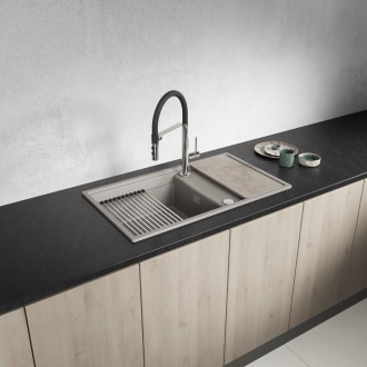 Tuvalu - granite sink, 1 bowl with a drainer, cutting board and rollmat, beige