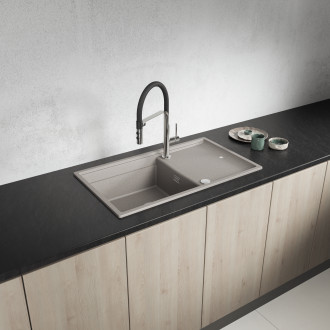 Tuvalu - granite sink, 1 bowl with a drainer, cutting board and rollmat, beige