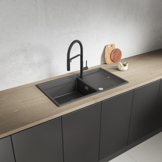 Tuvalu - granite sink, 1 bowl with a drainer, cutting board and rollmat, black