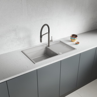 Tuvalu - granite sink, 1 bowl with a drainer, cutting board and rollmat, grey