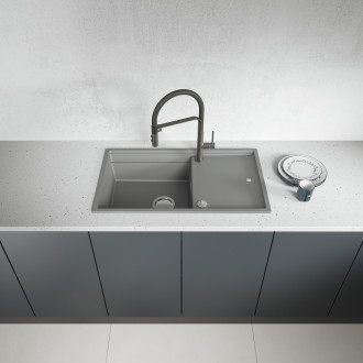 Tuvalu - granite sink, 1 bowl with a drainer, cutting board and rollmat, volcano grey