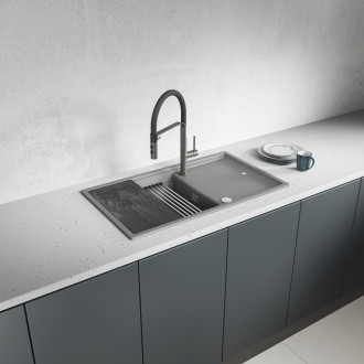 Tuvalu - granite sink, 1 bowl with a drainer, cutting board and rollmat, volcano grey