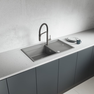 Tuvalu - granite sink, 1 bowl with a drainer, cutting board and rollmat, volcano grey