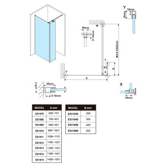 ESCA CHROM sprchová zástěna s instalací ke stěně 1500mm a přídavným panelem 585mm, čiré sklo