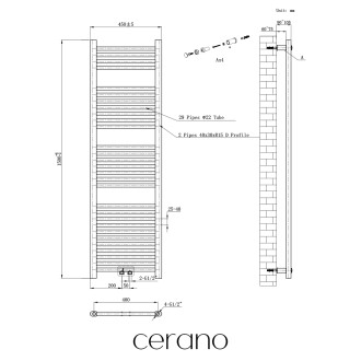 CERANO - Koupelnový elektrický radiátorový set Benito - 600W - černá matná - 1500x450 mm