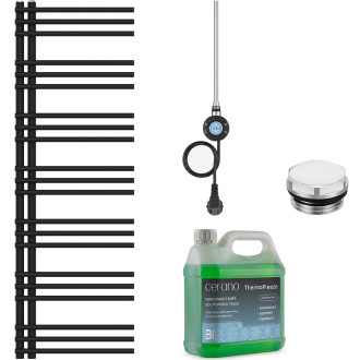 CERANO - Koupelnový elektrický radiátorový set Burke - L/P - WIFI - 600W - černá matná - 1500x500 mm