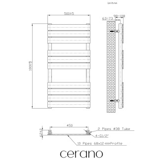 CERANO - Koupelnový elektrický radiátorový set Claude - 300W - černá matná - 1000x500 mm