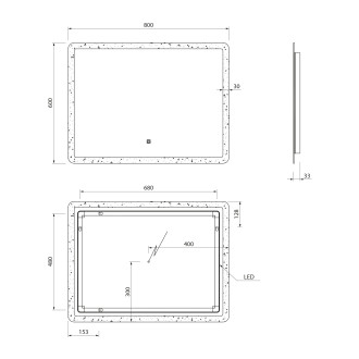 FAGO zrcadlo s LED osvětlením 80x60cm, dotykový senzor, stmívatelné