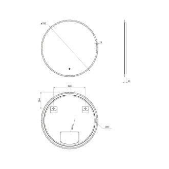URSA kulaté zrcadlo s LED osvětlením ø 70cm, dotykový senzor, stmívatelné