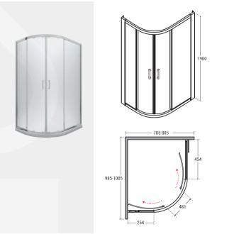 Asymetrický čtvrtkruhový sprchový kout MODERN CHROM 190