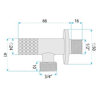 Rohový ventil Diamond 03 1/2" x 3/4" Chrome