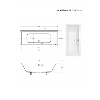 BESCO vana QUADRO SLIM 155 (1550x700 mm), bez nožiček VANQAUD155SLIM