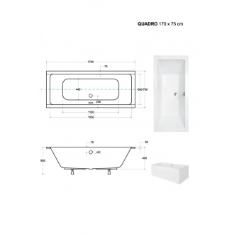 BESCO vana QUADRO SLIM 170 (1700x750 mm), bez nožiček VANQAUD170SLIM
