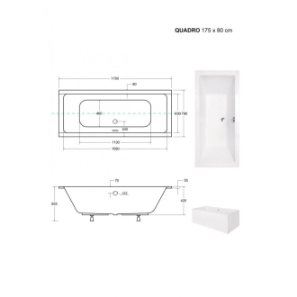 BESCO vana QUADRO SLIM 175 (1750x800 mm), bez nožiček VANQAUD175SLIM