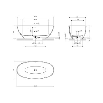 SHELL M+ wanna wolnostojąca z przelewem, 160 x 75 cm, ash grey mat
