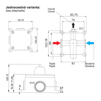 Mereo Mada sprchová baterie podomítková bez přepínače, Mbox, hranatý kryt CBQ60105MC