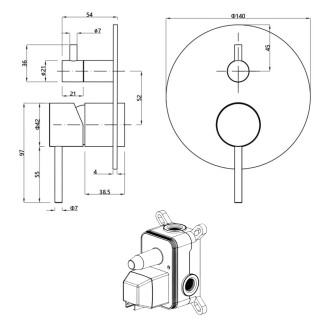 MINIMAL podomítková sprchová baterie, 2 výstupy, nerez mat