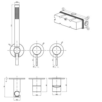 MINIMAL podomítková sprchová/vanová baterie s ruční sprchou, 2 výstupy, nerez mat