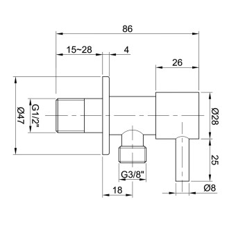 MINIMAL rohový ventil s rozetou, 1/2"x 3/8" nerez mat