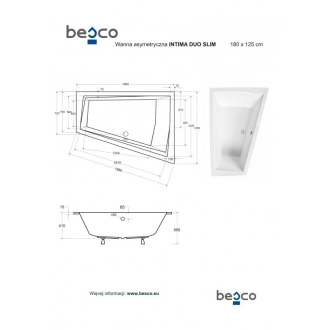 BESCO vana INTIMA DUO SLIM 170 1700x1250 mm, pravé provedení, bez nožiček VANINTID17SLIMP