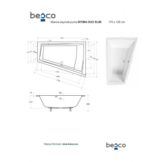 BESCO vana INTIMA DUO SLIM 170 1700x1250 mm, pravé provedení, bez nožiček VANINTID17SLIMP