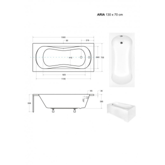 Obdélníková vana ARIA/ARIA PLUS - 130 × 70 cm, s nožičkami, Ne