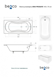 BESCO vana ARIA PROSAFE 140 (1400x700 mm), bez nožiček VANARIA140PROS