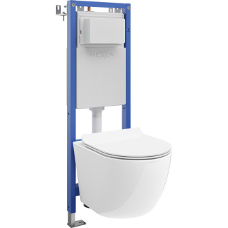 Podomítková toaleta Mexen, úzká, rohový rám Tex W s toaletní mísou Lena a sedátkem s tlumeným dovíráním, bílá - 610530220500