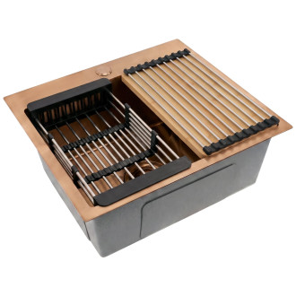 Ocelový dřez se sadou příslušenství 3 ks REA Leo 50 Brush Copper