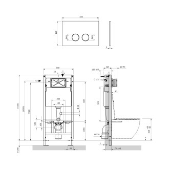 SET: STRONGFRAME stelaż podtynkowy + STEEL-R45 przycisk spłukujący, czarny mat