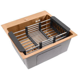 Ocelový dřez se sadou příslušenství 3 ks REA Leo 40 Brush Copper