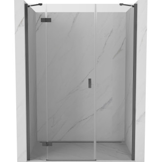 Sprchové dveře Mexen Mist-H s levými panty 145 cm, průhledné, kartáčovaná pistolově šedá - 8A5-145-001-66-00-L