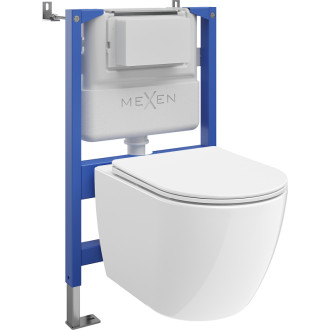 Podomítková toaleta Mexen, pneumatický rám Tex Air XS-F s mísou Lena 2.0 a sedátkem s tlumeným dovíráním, bílá - 61083022L4000A