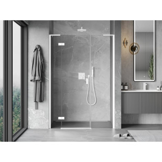 Mexen Mist-H L drzwi prysznicowe uchylne lewe 140 cm, transparent, białe - 8A5L-140-001-20-00-L