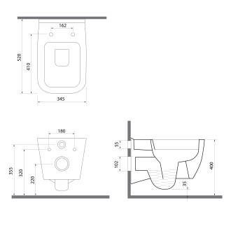 VEA závěsná WC mísa Rimless, 34,5x52cm, bílá 10VA02004